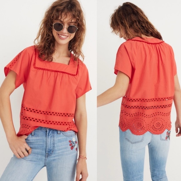 Madewell Tops - NWT Madewell Eyelet Angelica Top Red